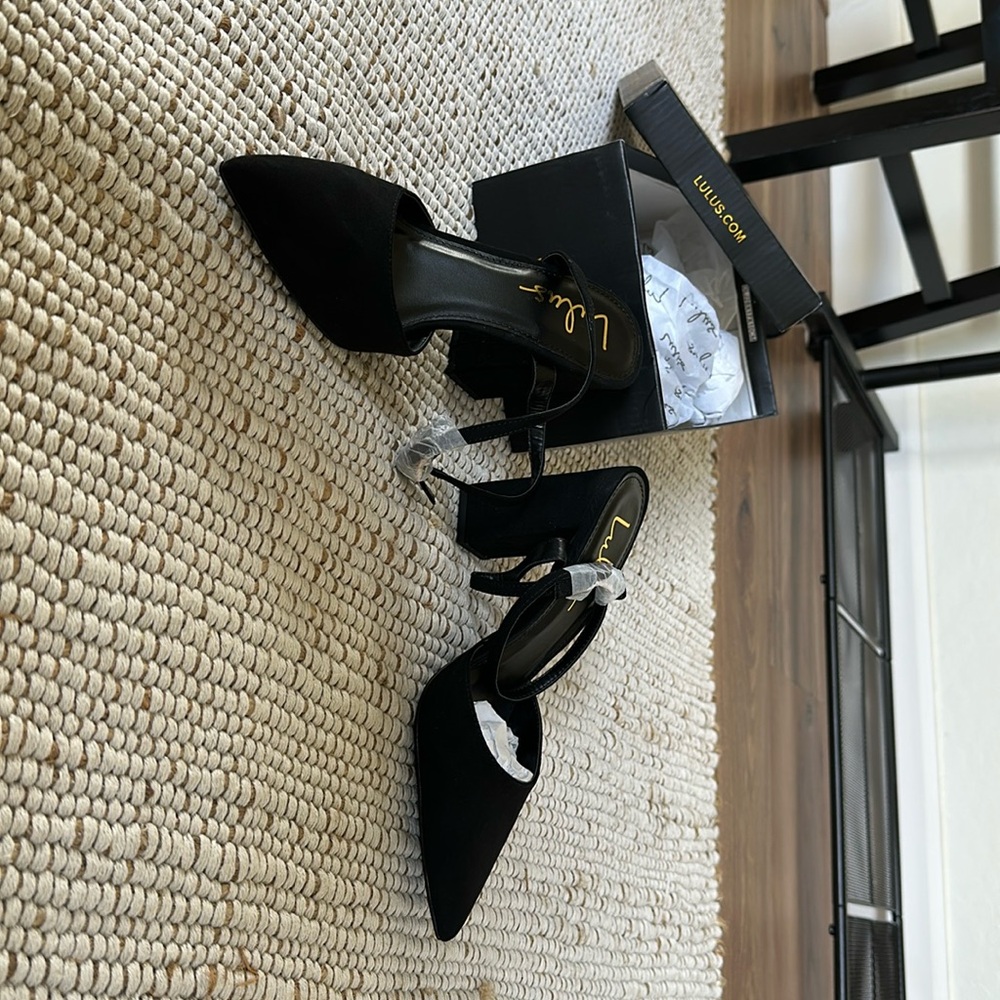 Lulus Ellarose Black Suede Ankle Strap Heels Size 7.5